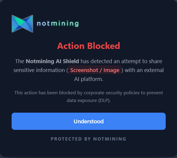 Alerta de bloqueo de Notmining AI Shield