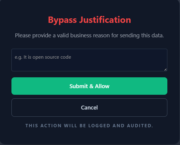 Formulario de justificación de Bypass